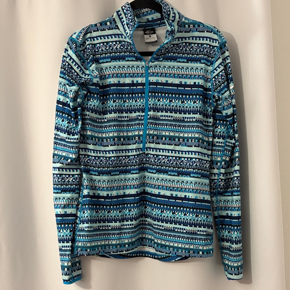 Nike Women's Blue Patterned Quarter-Zip Hoodie